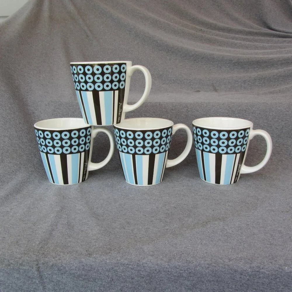 Jonathan Adler Happy Home circles & stripes 14 oz mugs set of 4 (W3271)